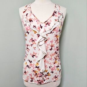 Lauren Conrad LC Butterfly Floral Ruffle Sleeveless Tank Top Romantic Summer - M